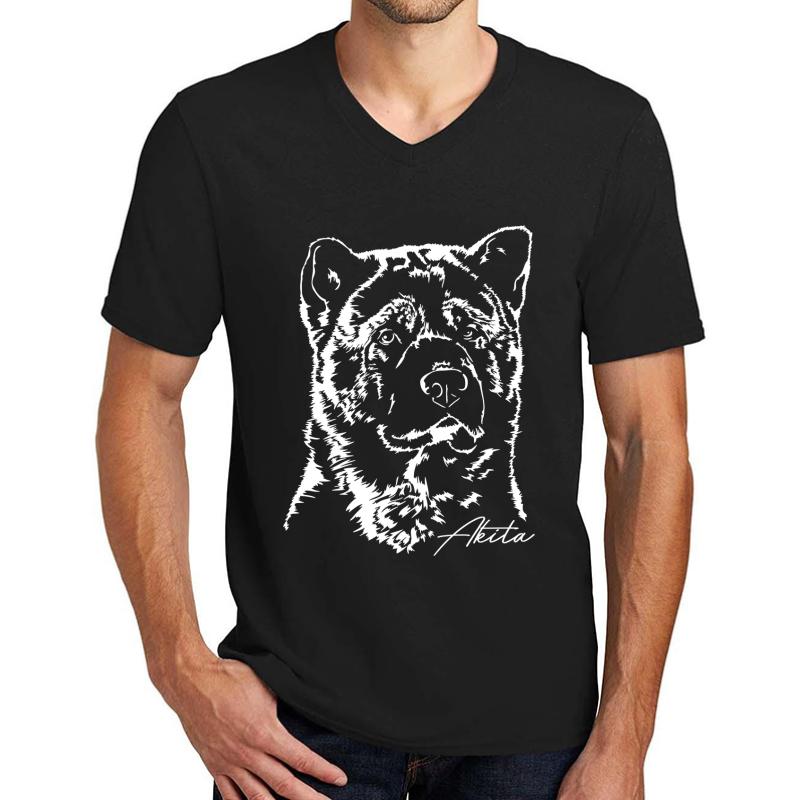 Akita Dog Dog Portrait Unisex V-Neck T-Shirt Men Black