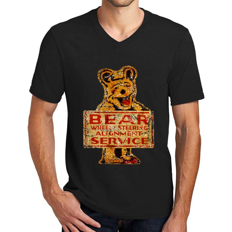 Vintage Rusted Burned And Rotten Bear Wheel Alignment Sign Unisex V-Neck T-Shirt Men Black