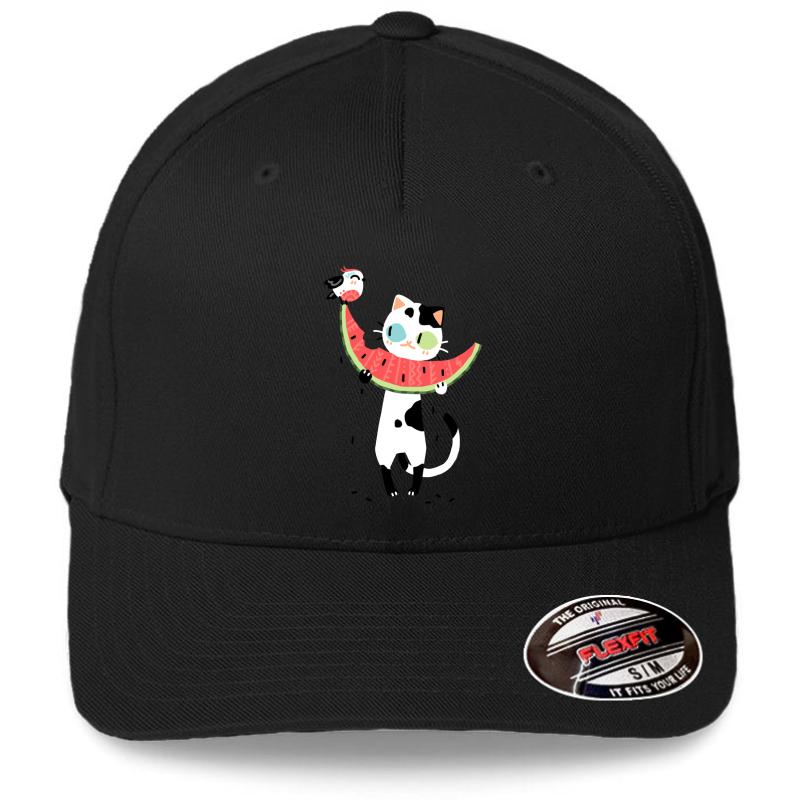 Watermelon Cat Flexfit Baseball Cap  Black