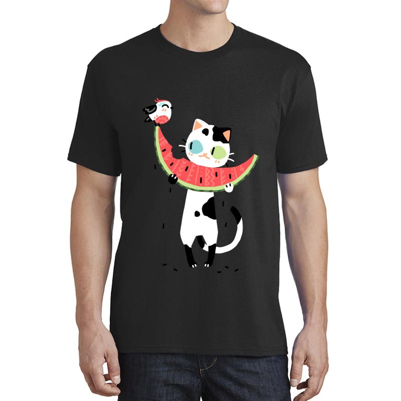 Watermelon Cat Unisex T-Shirt Men Black