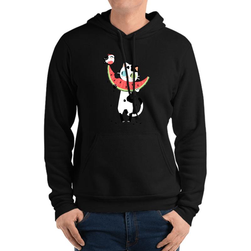 Watermelon Cat Unisex Hooded Sweatshirt Men Black