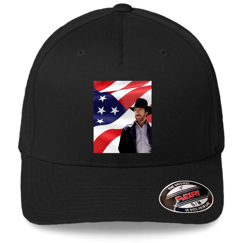 Walker Texas Ranger Chuck Norris Patriotic Style Flexfit Baseball Cap  Black