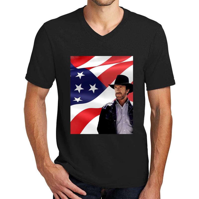 Walker Texas Ranger Chuck Norris Patriotic Style Unisex V-Neck T-Shirt Men Black