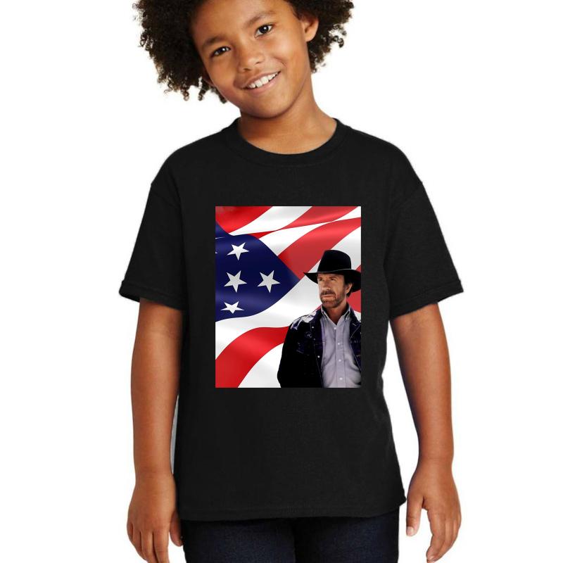 Walker Texas Ranger Chuck Norris Patriotic Style Youth T-Shirt Boy Black