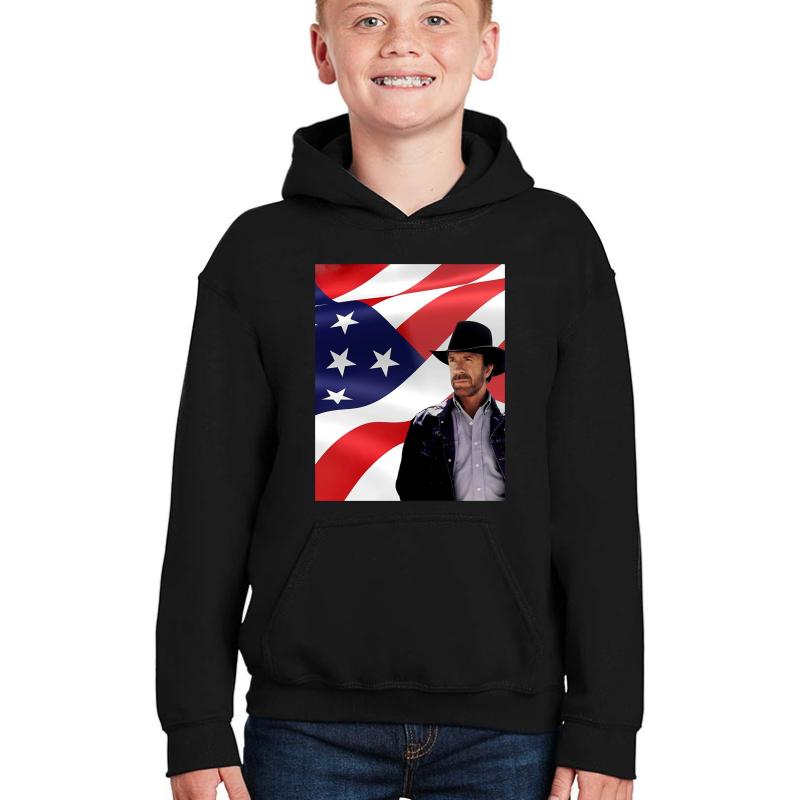 Walker Texas Ranger Chuck Norris Patriotic Style Youth Hooded Sweatshirt Boy Black