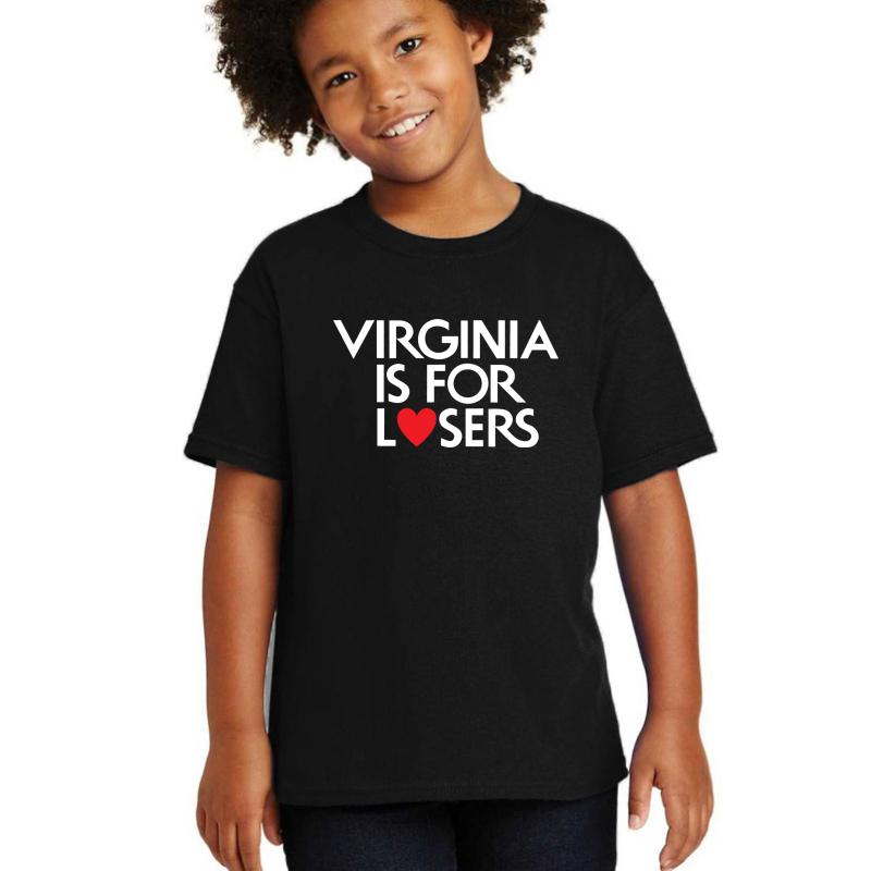 Virginia Is For Losers White Text  Youth T-Shirt Boy Black