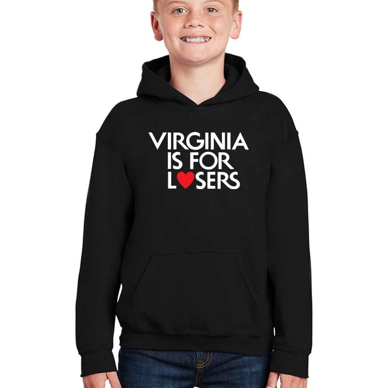 Virginia Is For Losers White Text  Youth Hooded Sweatshirt Boy Black