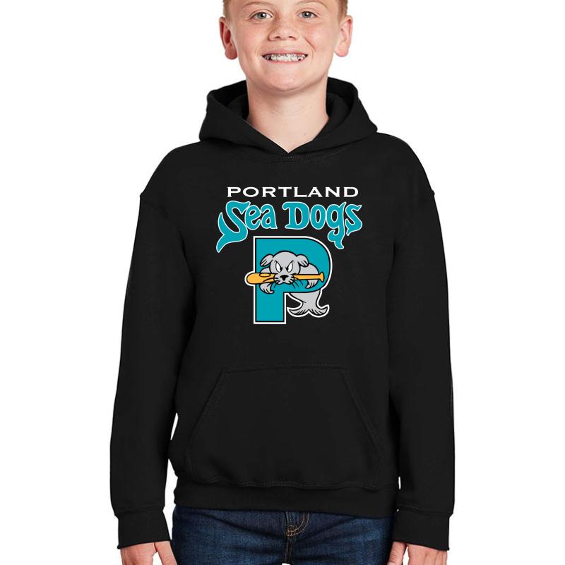 90'S Throwback Portland Sea Dogs Youth Hooded Sweatshirt Boy Black