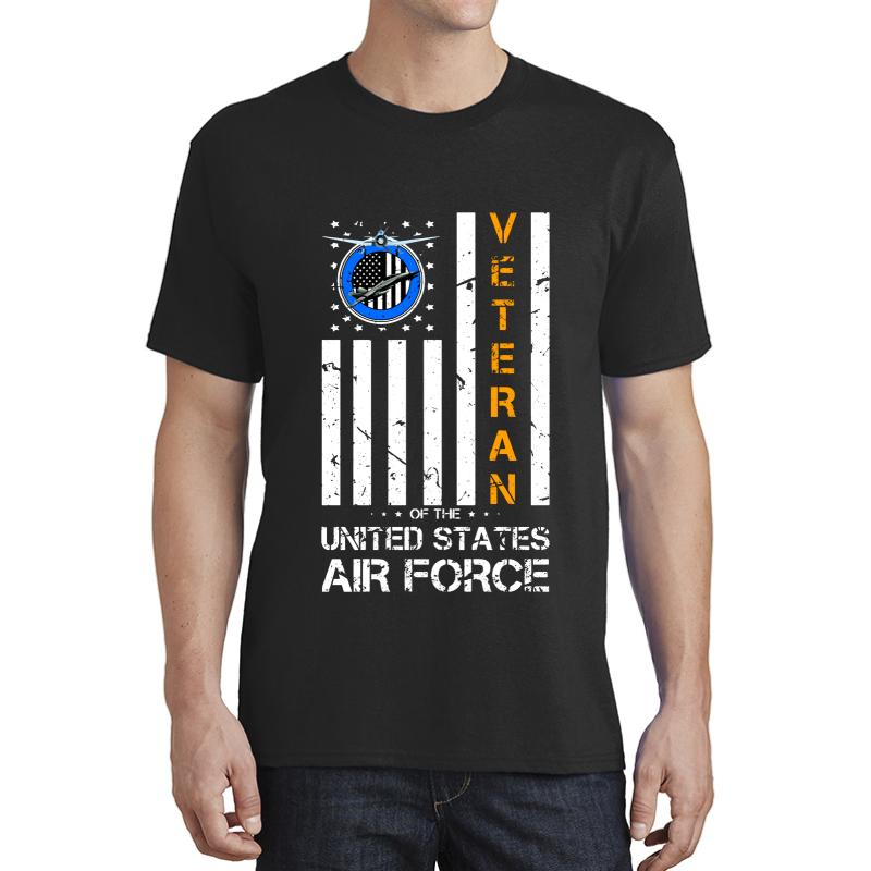 Vintage Us Air Force Veteran American Flag Cool Gift Unisex T-Shirt Men Black