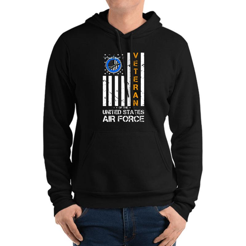 Vintage Us Air Force Veteran American Flag Cool Gift Unisex Hooded Sweatshirt Men Black