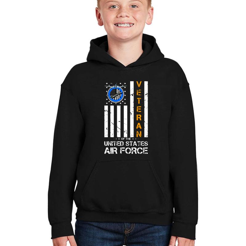 Vintage Us Air Force Veteran American Flag Cool Gift Youth Hooded Sweatshirt Boy Black