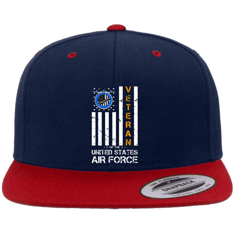 Vintage Us Air Force Veteran American Flag Cool Gift Premium Flat Bill Snapback Cap  Navy