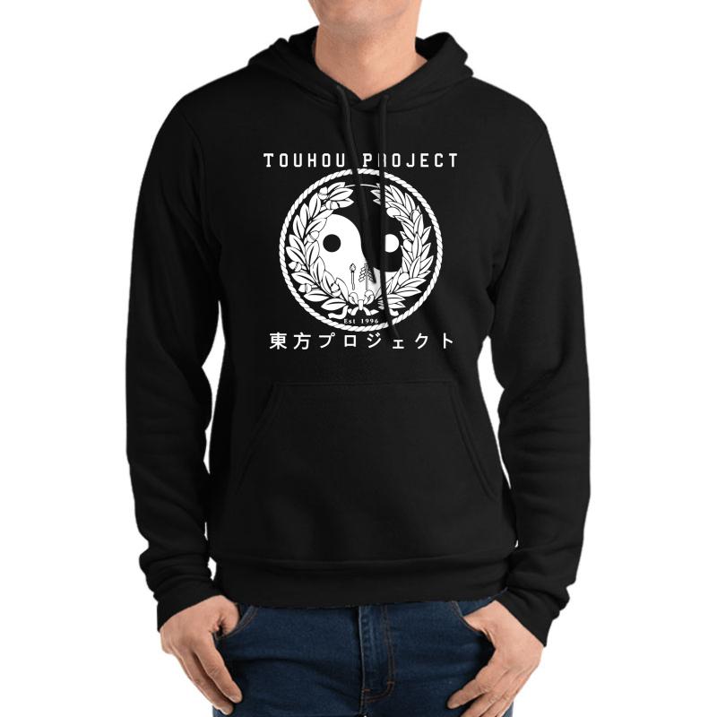 Touhou Project - College Seal White Format 2  Unisex Hooded Sweatshirt Men Black