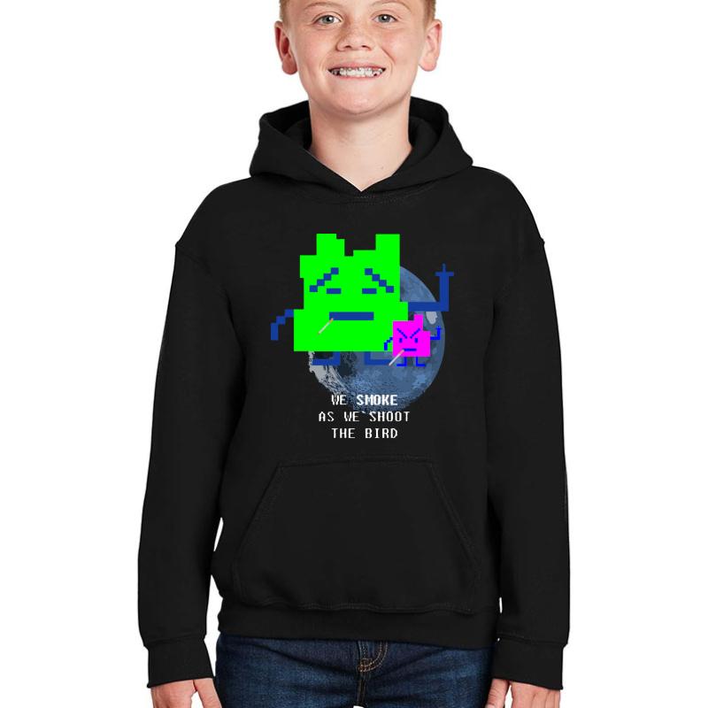 Aqua Teen Hunger Force Mooninites Smoking While Shooting The Bird Youth Hooded Sweatshirt Boy Black