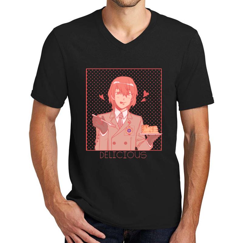 Akechi Loves His Pancakes Unisex V-Neck T-Shirt Men Black