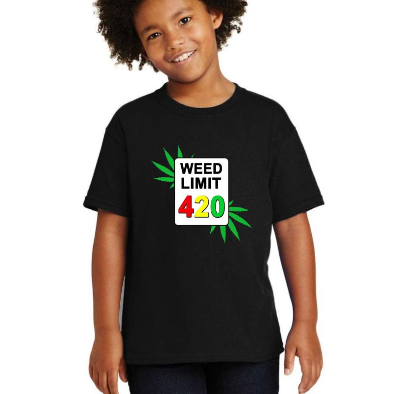 Weed Limit 420 Sign Youth T-Shirt Boy Black