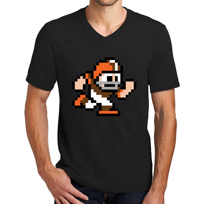 8-Bit Player - Cleveland Browns Throwback Unisex V-Neck T-Shirt Men Black