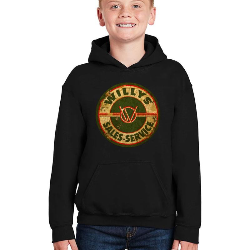 Willys Sales And Service Usa Youth Hooded Sweatshirt Boy Black