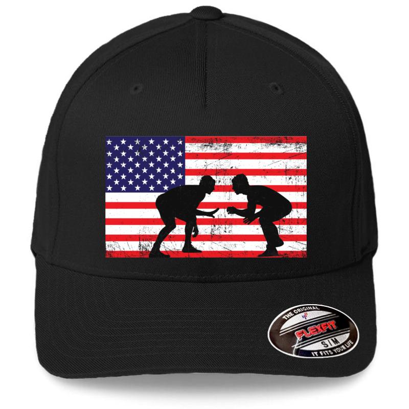 American Flag Wrestling Wrestling Gift Flexfit Baseball Cap  Black