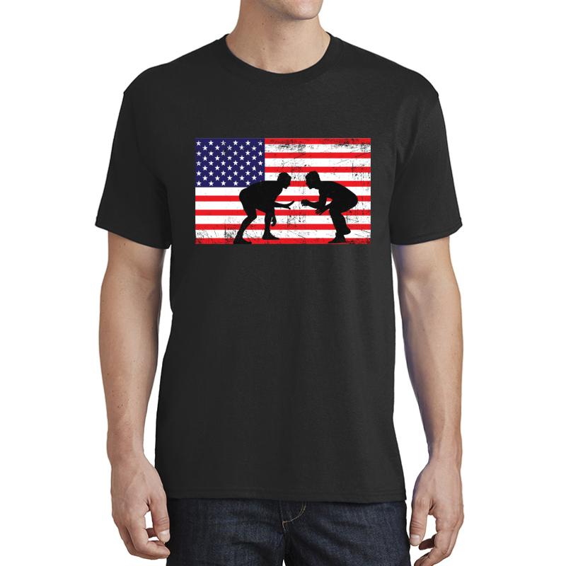 American Flag Wrestling Wrestling Gift Unisex T-Shirt Men Black