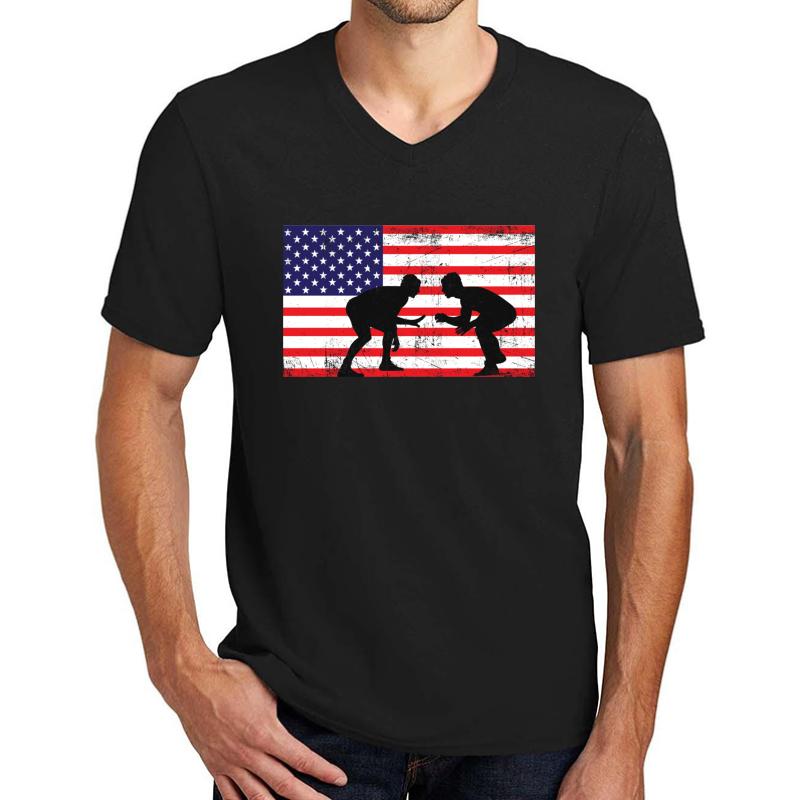 American Flag Wrestling Wrestling Gift Unisex V-Neck T-Shirt Men Black