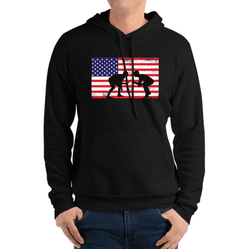 American Flag Wrestling Wrestling Gift Unisex Hooded Sweatshirt Men Black