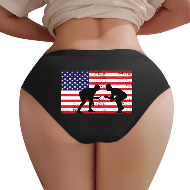 American Flag Wrestling Wrestling Gift Women Underwear Panties Women Black