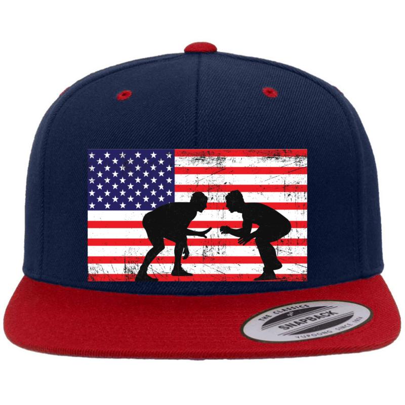 American Flag Wrestling Wrestling Gift Premium Flat Bill Snapback Cap  Navy