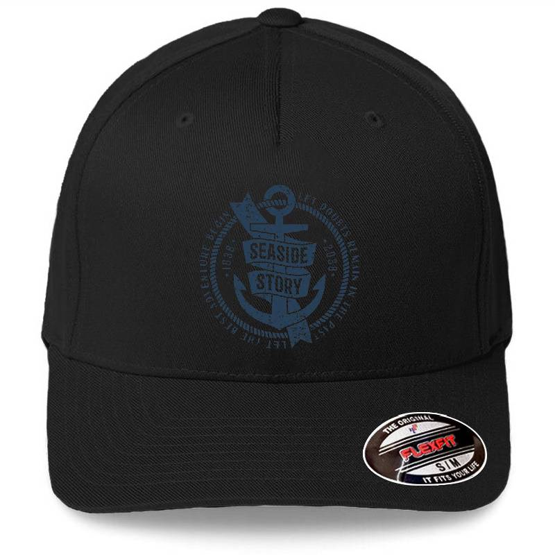 Dark, marine retro emblem on bright background Premium Flat Bill Snapback Caps