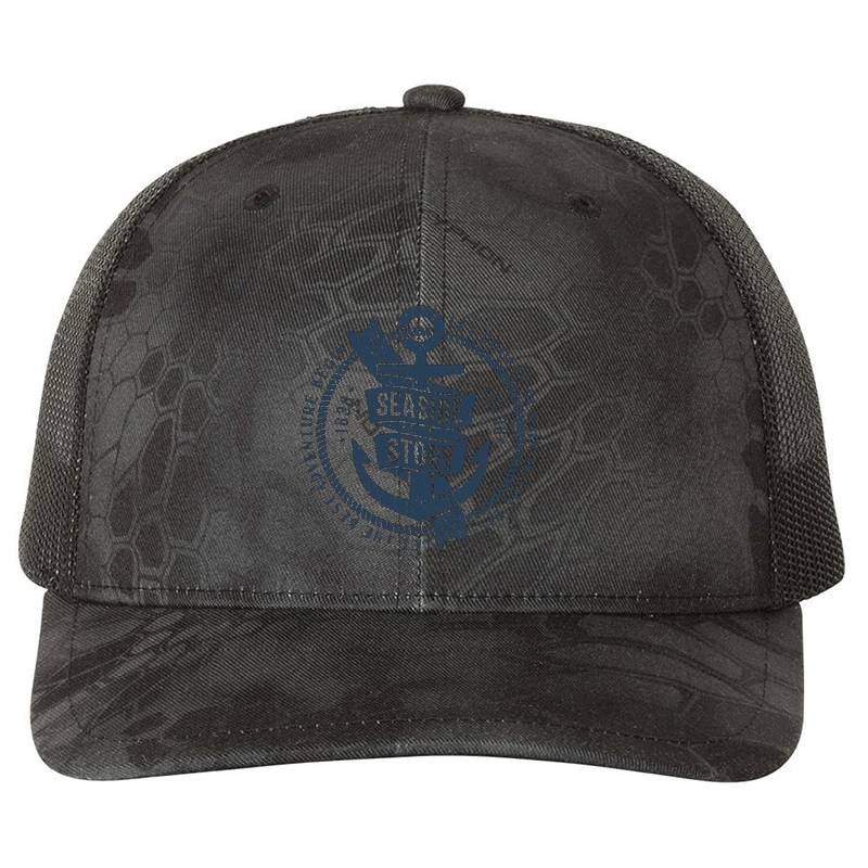 Dark, marine retro emblem on bright background Premium Flat Bill Snapback Caps