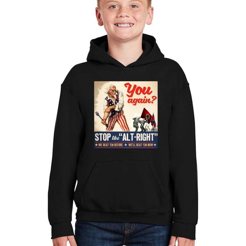 Antifa - Stop The Alt Right - Anti Trump Youth Hooded Sweatshirt Boy Black