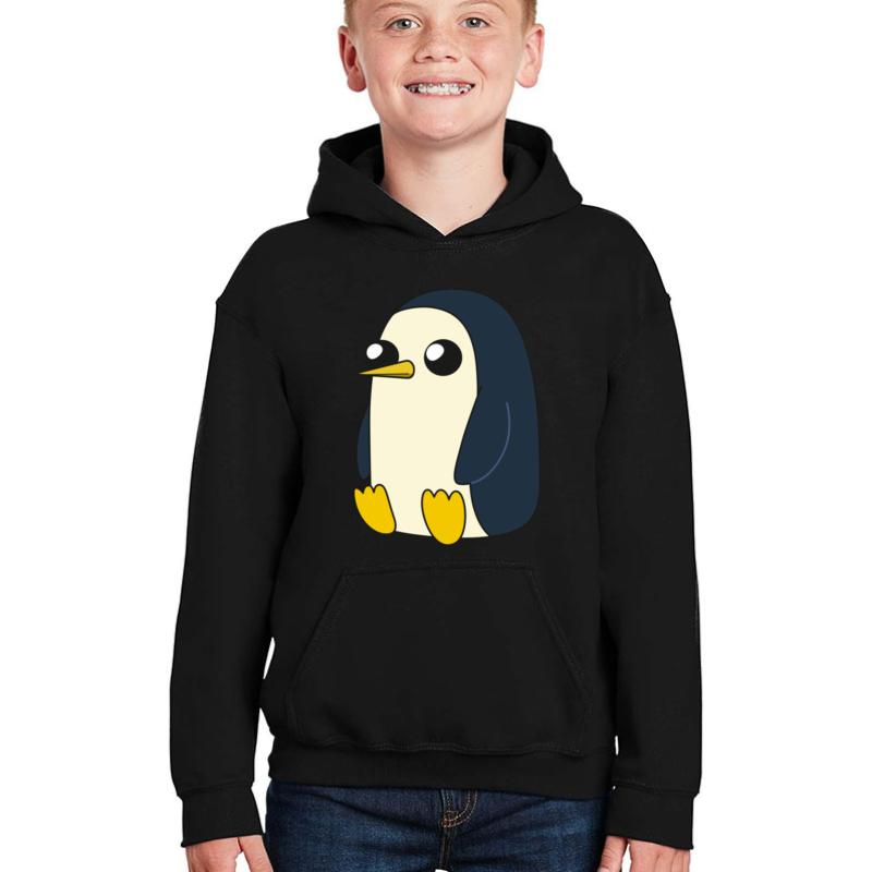 Adventuretime Gunter Sitting And Looking Stoic But Cute Youth Hooded Sweatshirt Boy Black