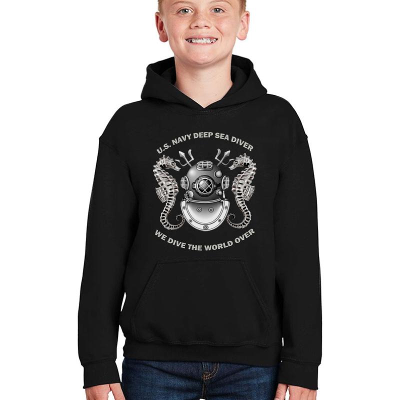 Us Navy Deep Sea Diver Badge We Dive The World Over Youth Hooded Sweatshirt Boy Black