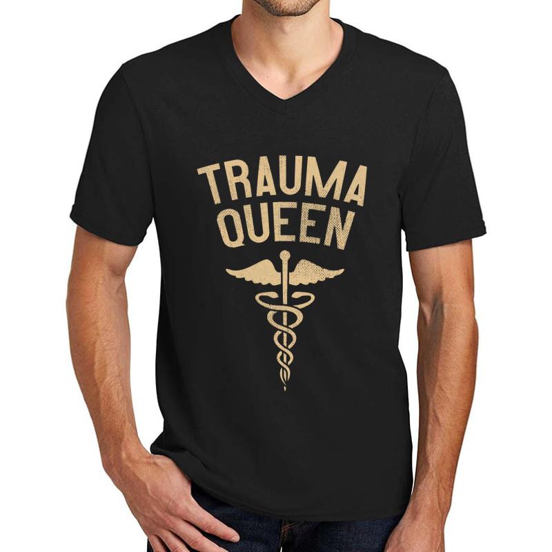 Trauma Queen Unisex V-Neck T-Shirt Men Black