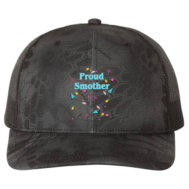 80'S Proud Smother Goldbergs Beverly Goldberg Tropical Theme Richardson Premium Trucker Snapback Cap  Kryptek Typhon Black