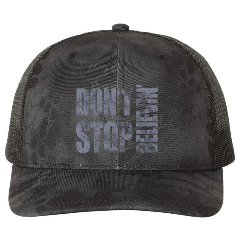 80'S Journey Don't Stop Believin' Richardson Premium Trucker Snapback Cap  Kryptek Typhon Black