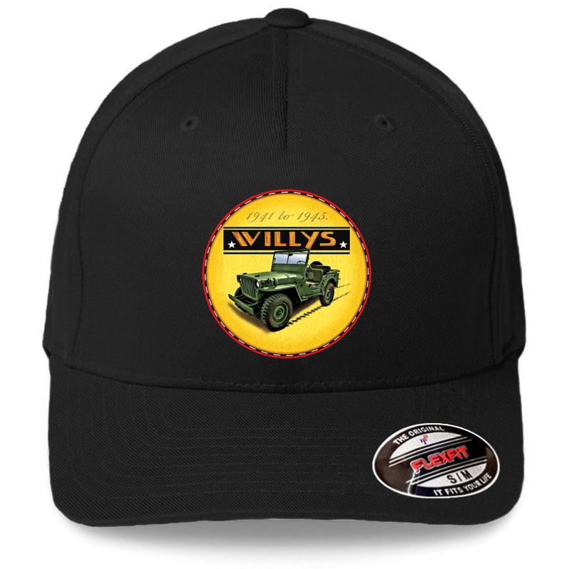 Willys Wartime Jeep Ww2 Flexfit Baseball Cap  Black