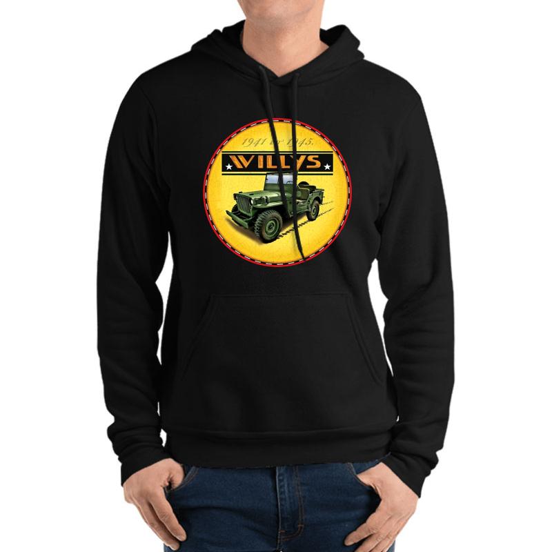 Willys Wartime Jeep Ww2 Unisex Hooded Sweatshirt Men Black