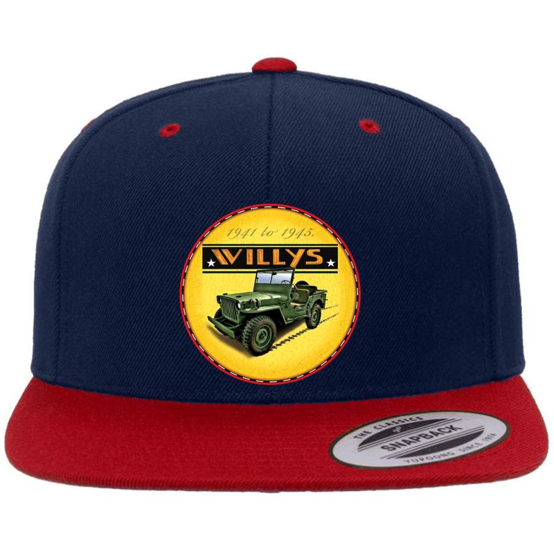 Willys Wartime Jeep Ww2 Premium Flat Bill Snapback Cap  Navy