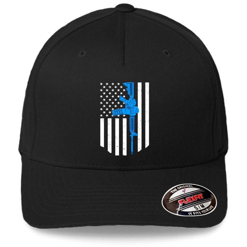 American Flag Ar15 Rifle Gun Gift Patriotic 2Nd Amendment Flexfit Baseball Cap  Black