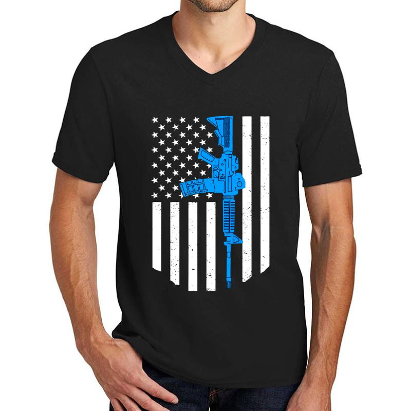 American Flag Ar15 Rifle Gun Gift Patriotic 2Nd Amendment Unisex V-Neck T-Shirt Men Black