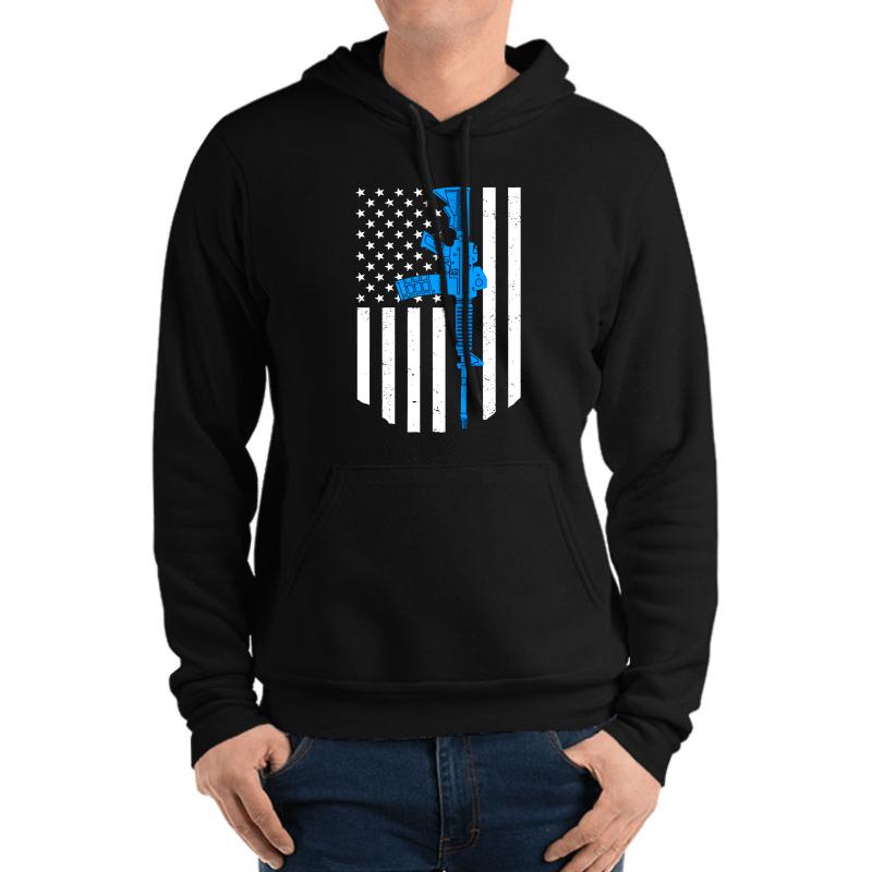 American Flag Ar15 Rifle Gun Gift Patriotic 2Nd Amendment Unisex Hooded Sweatshirt Men Black