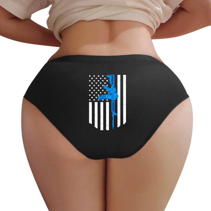 American Flag Ar15 Rifle Gun Gift Patriotic 2Nd Amendment Women Underwear Panties Women Black