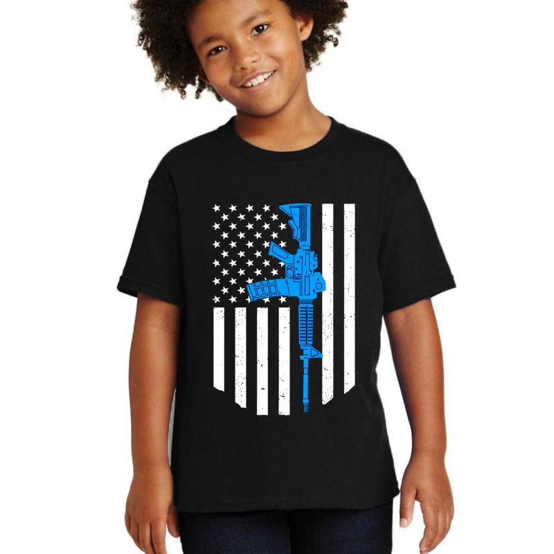 American Flag Ar15 Rifle Gun Gift Patriotic 2Nd Amendment Youth T-Shirt Boy Black