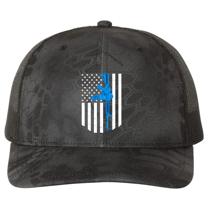 American Flag Ar15 Rifle Gun Gift Patriotic 2Nd Amendment Richardson Premium Trucker Snapback Cap  Kryptek Typhon Black