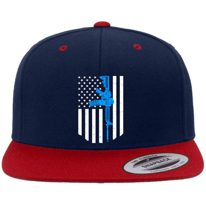 American Flag Ar15 Rifle Gun Gift Patriotic 2Nd Amendment Premium Flat Bill Snapback Cap  Navy