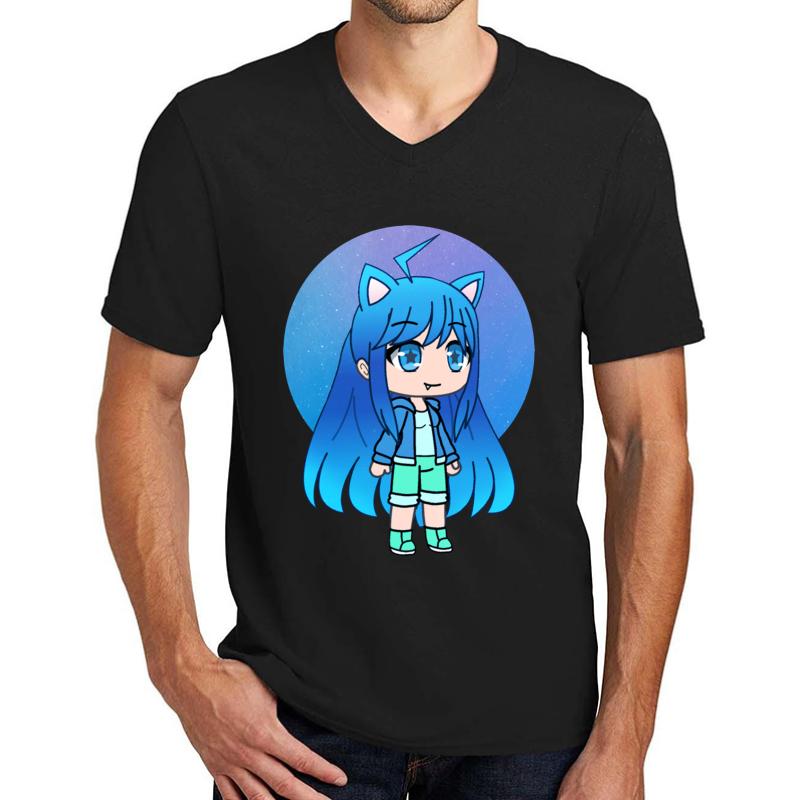 Aqua Chan Cute Gacha Girl Unisex V-Neck T-Shirt Men Black