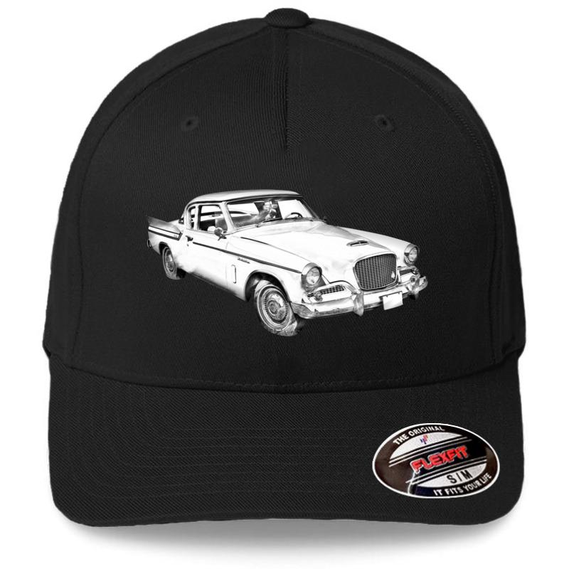 1961 Studebaker Hawk Coupe Illustration Flexfit Baseball Cap  Black