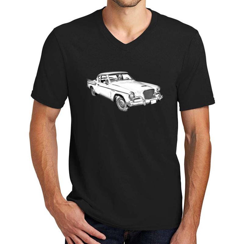 1961 Studebaker Hawk Coupe Illustration Unisex V-Neck T-Shirt Men Black