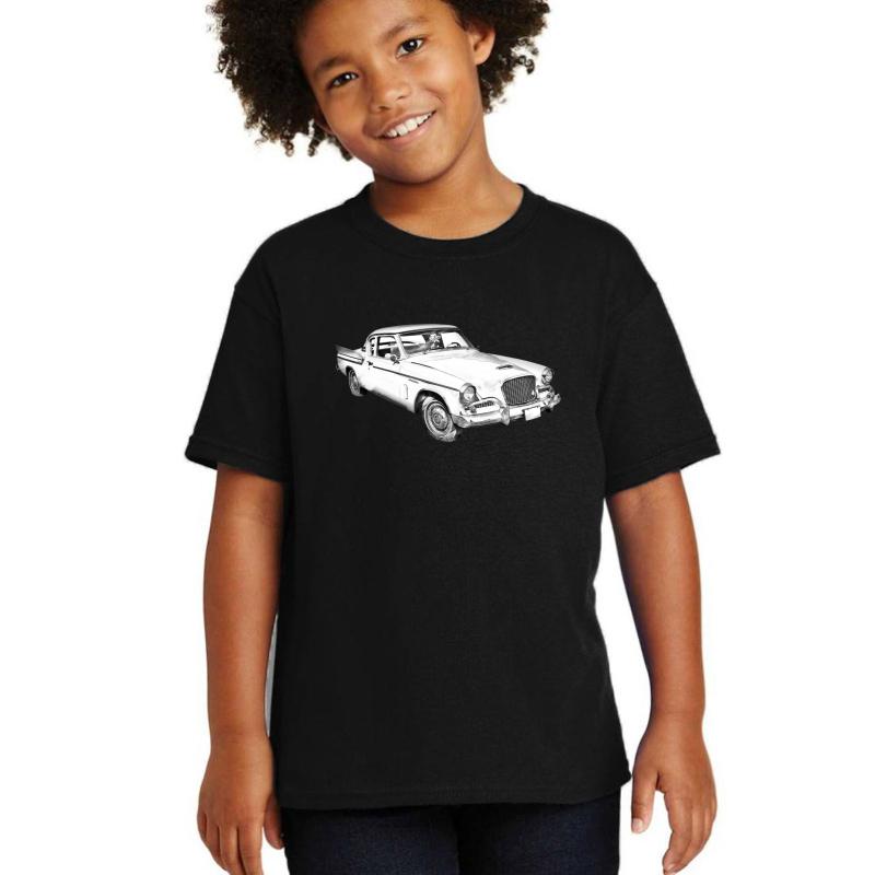 1961 Studebaker Hawk Coupe Illustration Youth T-Shirt Boy Black